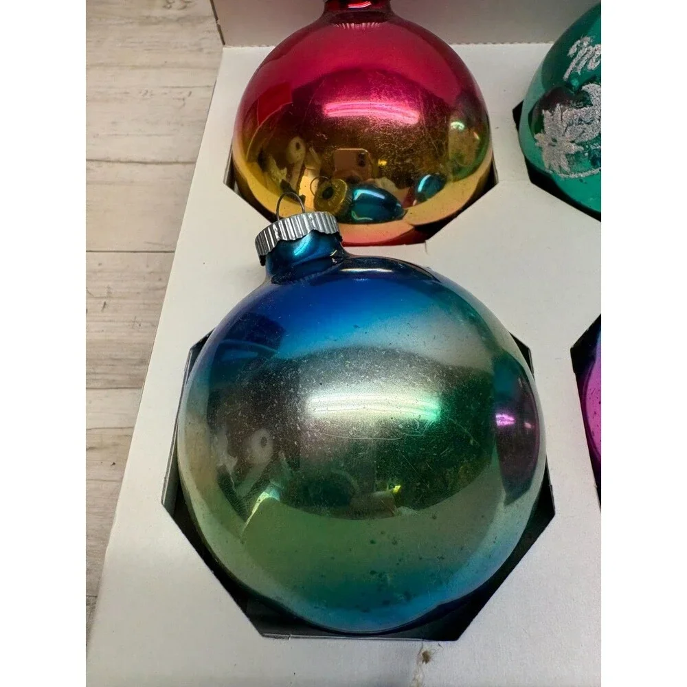 Vtg 1965 Set Of 4 Shiny Brite Finest Quality Blown Glass Christmas Tree Ornament